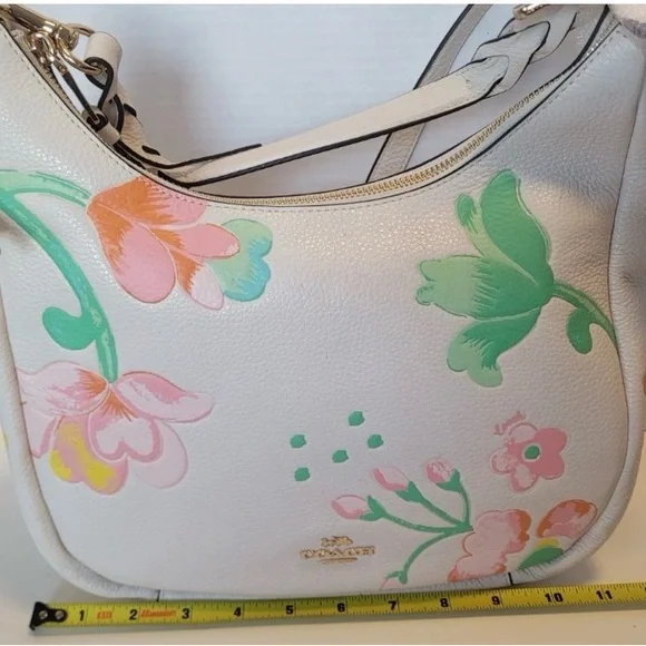COACH FLORAL PEBBLED LEATHER SHOULDER BAG CROSSBODY WHITE PINK SPRING Y2K - Picture 6 of 14